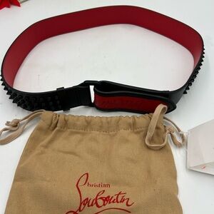 Christian Louboutin Black and Red Men's loubi spiked calf leather belt 90 cm/36